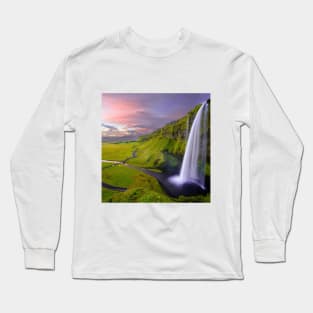 SCENERY 27 - Waterfall Grass Field Green Land Long Sleeve T-Shirt